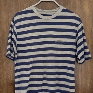 Vintage Faconnable Navy & Light Gray Striped Tee size M embroidered logo cotton